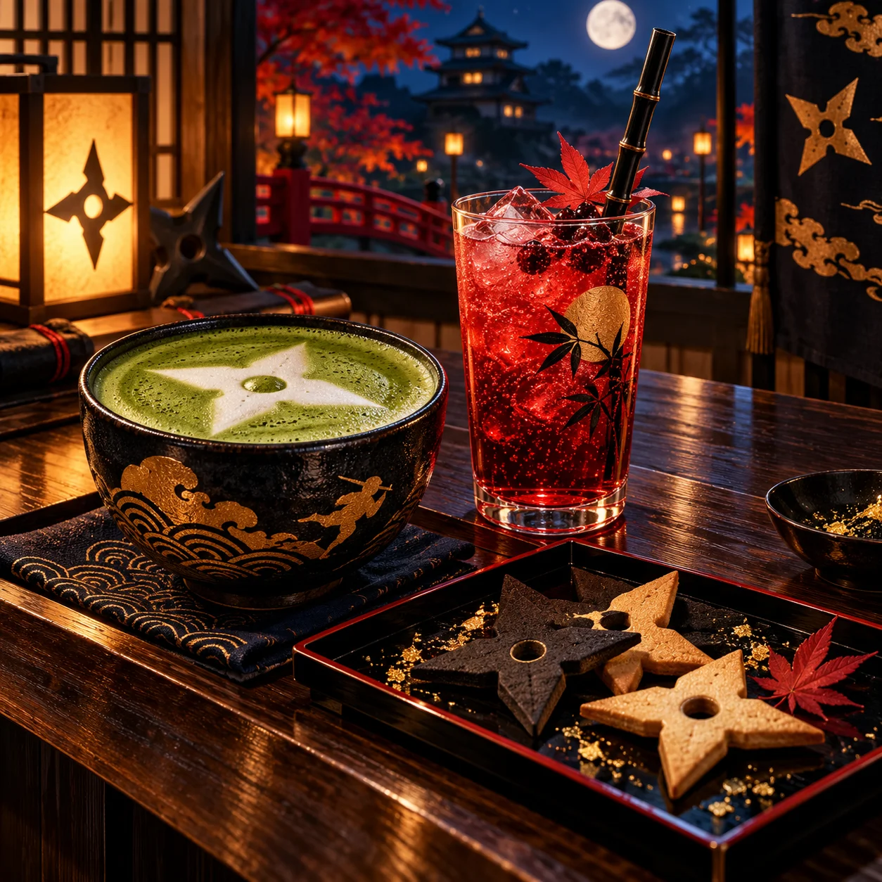 秋の新ドリンク「手裏剣抹茶ラテ」(デモ)